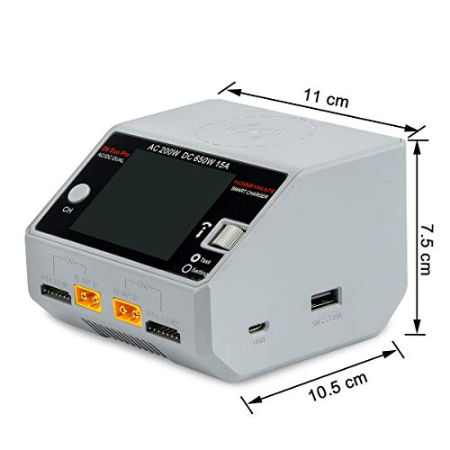 HOBBYMATE D6 Duo Pro Balance Charger Dual Ports - for Lipo Battery, Li-ion Battery, LiFe Battery, Nimh / Nicd Batttery Pack Charger, Support AC/DC Input (Gray)