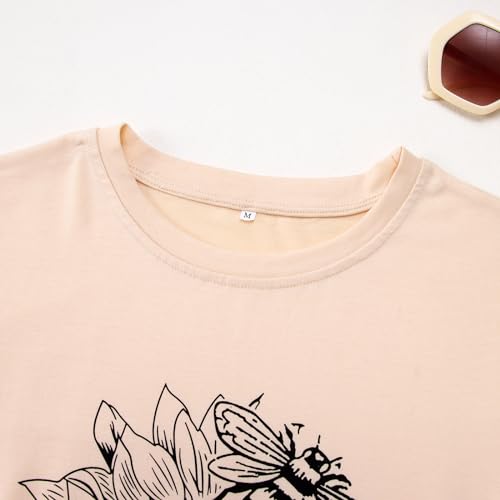 GLIGLITTR Women's Summer Sunflower T Shirt Cute Flower Graphic Loose Tees Crew Neck Short Sleeve Casual Tops(Rose Red,Medium)
