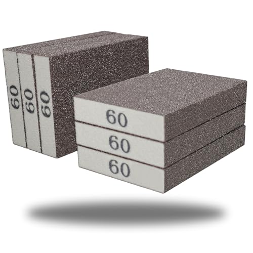 Tonmp 6 Pack 60 Grit Coarse Sanding Sponge - Washable and Reusable for Pot, Pan, Glasses, Wood, and Metal Sanding (60 Grit)