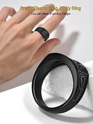 Eye of Horus Ring Egyptian Jewelry Cool Black Ankh Rings for Men Trendy Size 7