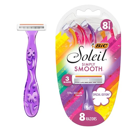 BIC Soleil Simply Smooth Women's Disposable Razors, 3 Blades With Moisture Strip For a Silky Smooth Shave, 8 Piece Razor Set