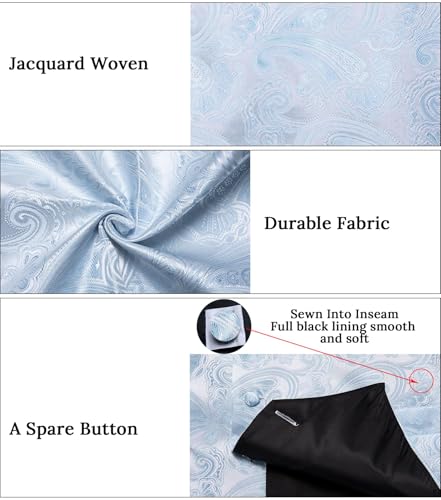 DiBanGu Mens Paisley Vest Tie Set with Lapel Pin Tie Clip 7PCS Silk V-Neck Suit Waistcoat and Necktie for Tuxedo Wedding, Royal Blue and Black, Medium