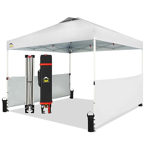 CROWN SHADES 10x10 Pop up Canopy Tent Instant Canopy with 150D Silver Coated Fabric Including 2 Half Sidewalls, 4 Ropes, 8 Stakes, 4 Weight Bags, STO 'N Go Bag, White