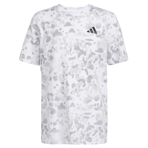 adidas Boys' Short Sleeve Cotton Camo Print T-Shirt, White and Light Grey SM