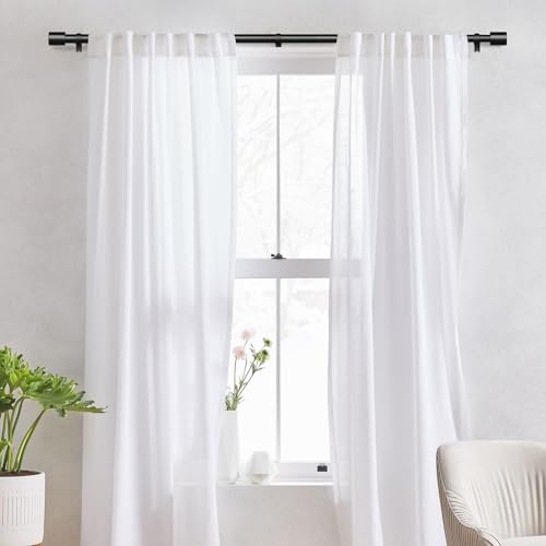 IFELS Heavy Duty Curtain Rods for Windows 28 to 48 Inch, 1 Inch Black Curtain Rods for Outdoor, Farmhouse, Bedroom, Kitchen, Living Room, Adjustable Easy Install Drapery Rod (A2,Black,30"-60")
