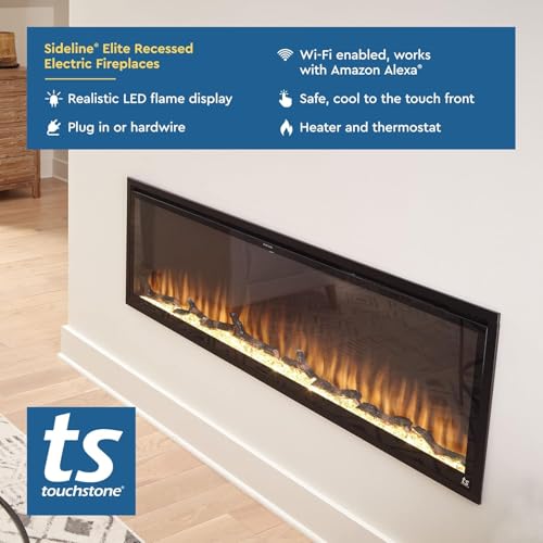 Touchstone Forte Elite Smart WiFi-Enabled Electric Fireplace - 40" Wide/26.6" Tall - in-Wall Recessed - 60 Color Combinations - 1,500W Heater - Log, Crystals & Driftwood - 80052