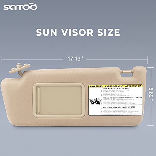 SCITOO Left Driver Side Beige Sun Visor Assembly fit for 2005 2006 2007 2008 2009 2010 2011 2012 2013 2014 for Toyota for Tacoma Without Sunroof(74320-04180-E1, 74320-04181-E1)
