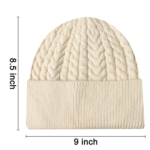 HiRui Knit Beanie Hats for Men Women Winter Hats Skull Caps Warm Classic Slouchy (Beige White)