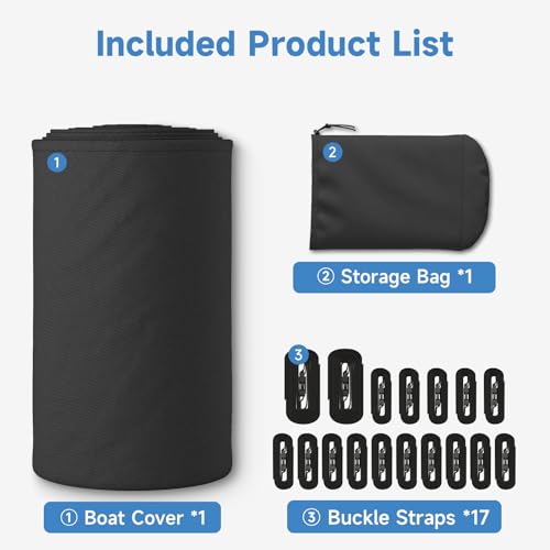 Pontoon Boat Cover, Fits 17-20 ft Pontoon and Flat Bottom Boats, Beamwidth Up to 102 Inch, Waterproof Marine Grade Polyester, Adjustable Straps and Storage Bag Included