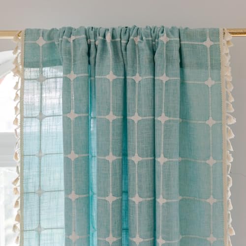 Sutuo Home Boho Curtains 72 Inches Length for Bedroom Living Room,Country Farmhouse Vintage Shabby Chic Tassels Window Treatment Bohemian Embroidery Drape, Rod Pocket 1 Panel 52" W x 72" L, White