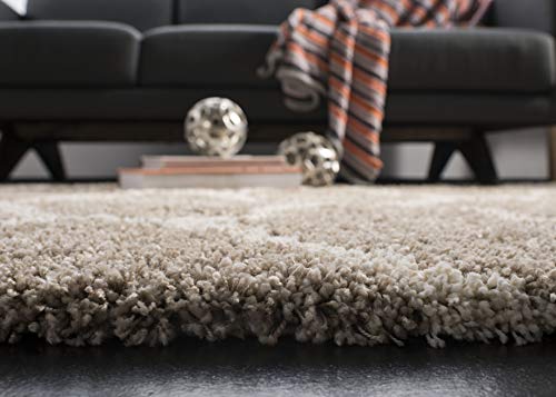 SAFAVIEH Hudson Shag Collection Area Rug - 9' x 12', Grey & Ivory, Moroccan Ogee Trellis Design, Non-Shedding & Easy Care, 2-inch Thick Ideal for High Traffic Areas in Living Room, Bedroom (SGH280B)