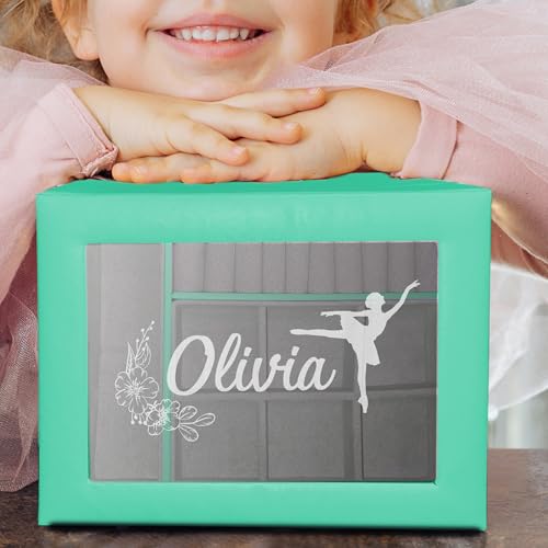 My Personal Memories Personalized Jewelry Box for Girls - Custom Engraved with Name and Ballerina, Mermaid, Unicorn and more (Aqua)
