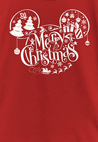 Disney Mickey Classic Merry Christmas Logo Fill Girls T-Shirt, Red, X-Small