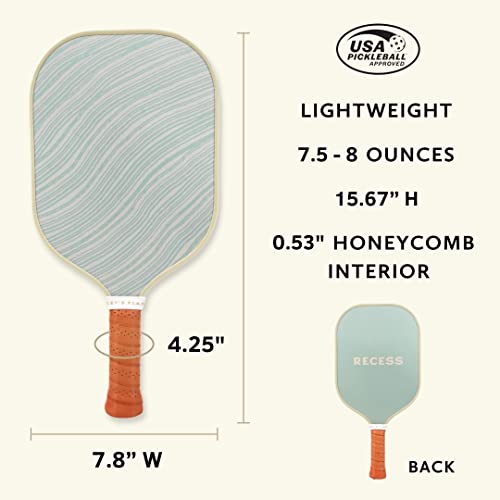 Recess Pickleball Single Paddles - Fiberglass Surface, Honeycomb Core - Sweatproof Foam Comfort Grip - Canvas Cover & Silicone Grip Ring - Tournament or Casual Play - Modern Designs - USAPA Approved