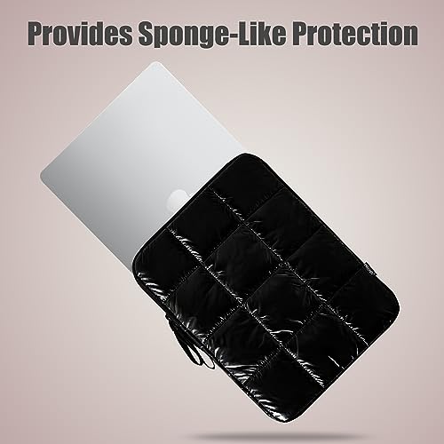 Linpr Puffy Laptop Sleeve 11 Inch Black, Waterproof Carrying Case Bag for Women, Fluffy Computer iPad Pro 11 Case, Compatible with 10.9" iPad 10, 10.2" iPad 7 8 9, 10.5"