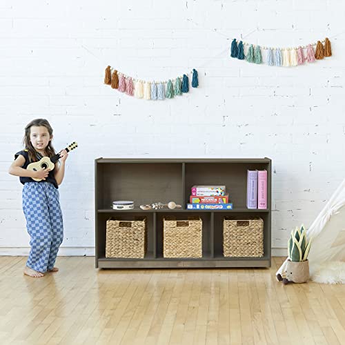 ECR4Kids 5-Compartment Mobile Storage Cabinet, 30in, Classroom Furniture, Grey Wash