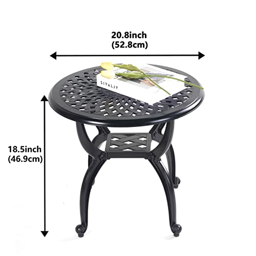 Mandolin Outdoor Patio,Rust -Resistant Cast Aluminum Side Table,Weather Resistant End Table,Coffee Table, Perfect for Patio, Backyard Or Garden.W 20.8" X H18.5(Aluminum Round, Black)