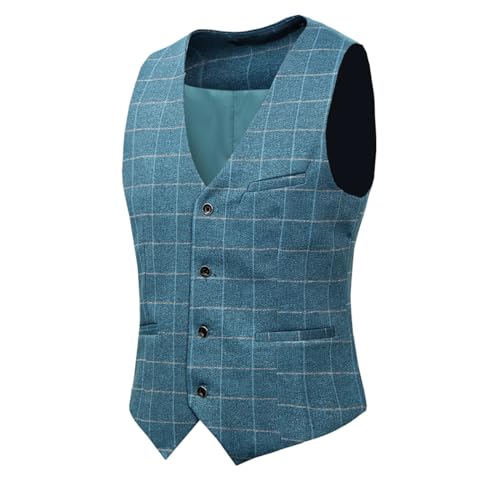 Cloudstyle Men's Suit Plaid Modern Fit 3-Piece Suit Center Vent Blazer Jacket Tux Vest & Trousers Blue
