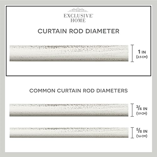 Exclusive Home Ogee 1" Curtain Rod and Coordinating Finial Set, Distressed White, Adjustable 36"-72"