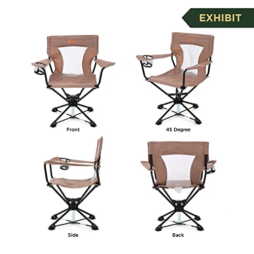 ARROWHEAD OUTDOOR 360° Degree Swivel Hunting Chair w/Armrests, Perfect for Blinds, No Sink Feet, Supports up to 450lbs, Carrying Case, Steel Frame, Fishing, High-Grade 600D Canvas, USA-Based Support,