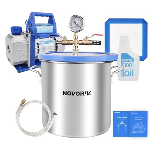 novorik 3 Gallon Vacuum Chamber with 3.6 CFM Pump, Single Stage Vacuum Pump and Vacuum Chamber Kit with Acrylic Lid for Stabilizing Wood, Degassing Silicone Resin, Epoxies