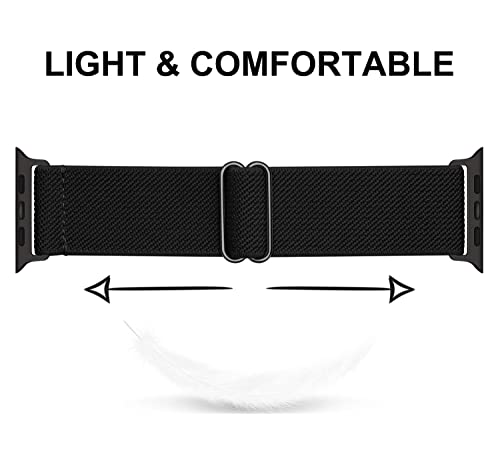 Yaber Stretchy Nylon Solo Loop Bands Compatible with Apple Watch , Adjustable Stretch Braided Sport Elastics Wristband Compatible with iWatch Series 6/5/4/3/2/1 SE (Black, 38MM/40MM)