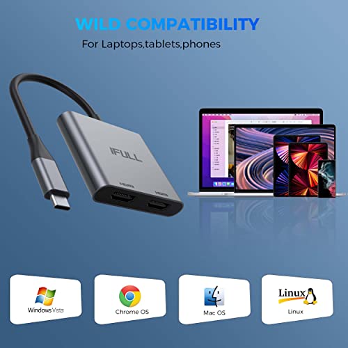 USB C to Dual HDMI Adapter, Dual Monitors Adapter USB C Adapter USB C Hub with 2 HDMI Docking Station 4K @60hz for Laptop HP Dell Surface Lenovo Thinkpad Chromebook…