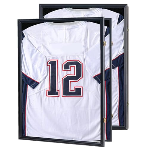 Temgee Jersey Display Frame 2 Pack Jersey Shadow Box for Baseball Basketball Football Soccer Hockey Sports Shirts, Uniform, 98%UV Protection Acrylic Glass, 2 Hanger(Black)