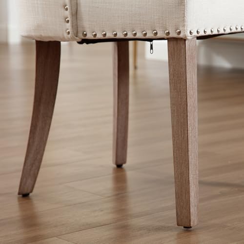DM Furniture Mid Century Modern Dining Chairs Set of 2 Upholstered Linen Fabric Accent Chairs Wooden Side Chair for Living Room/Dining Room/Bedroom, Cream