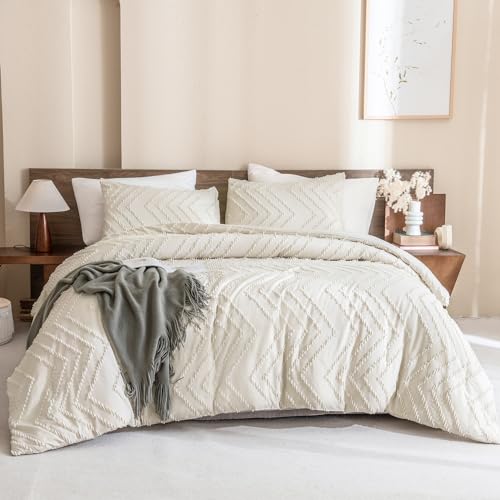 Andency Purple Comforter Set Queen Size, Boho Girls Women Lavender Soft Fluffy Warm Lightweight Bedding Comforter Sets for Queen Bed, 3 Pieces Chevron Tufted Aesthetic Microfiber Comforter Set