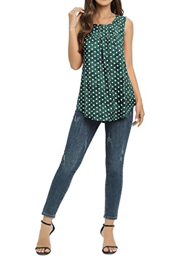 SUNNEGOO Women's Sleeveless Tank Tops Printed Pleated Loose fit Casual Sleeveless Blouse Shirt Flare Tunic Tank Tops for Women Summer