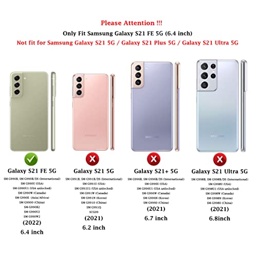 for Samsung Galaxy S21 FE 5G Case with Camera Lens Cover HD Screen Protector, Military-Grade Drop Tested Magnetic Ring Holder Kickstand Protective Phone Case for Samsung Galaxy S21 FE 5G (Black)