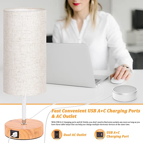 Dott Arts Table Lamp for Bedroom, 3-Color Bedside Lamps with Pull Chain, Bedroom Table Lamps for Nightstand,Small Lamp for Living Room, Bulb Included Grey Striped …