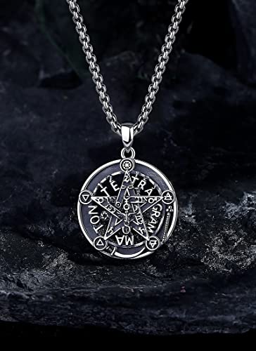 CELESTIA Tetragrammaton Necklace Amuleto de Proteccion 18K Gold Sterling Silver Pentagram Necklace for Mens Pentacle Jewelry Witchy Gifts for Men Women Pagan Talisman