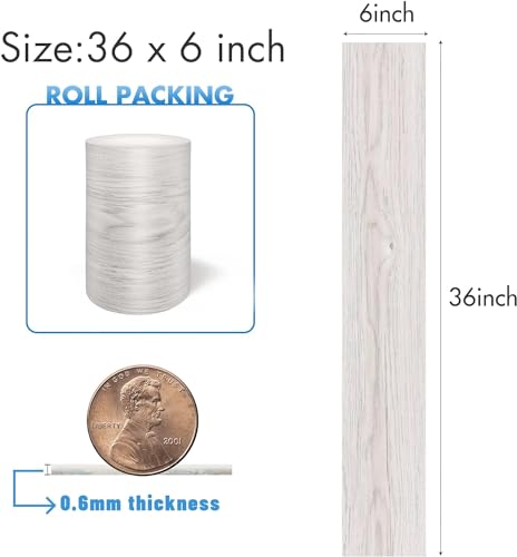 Wood Light Grey Peel and Stick Flooring Tile Waterproof-(NO Sticky Residue Left)36" x 6"-Self Adhesive Wood Plank Vinyl Flooring Tiles for Kitchen Bathroom, Bedroom, Living Room 4 Pack 6 Sq.Ft-Cotton