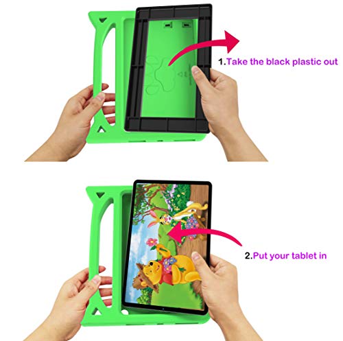 New 10inch Tablet Case(9th/7th/5th Generation,2019/2017/2015 Release)-SHREBORN Lightweight Shockproof Case Incompatible with iPad,with Cute Cat Handle Stand-Green