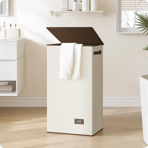 SOLEDI Slim Laundry Hamper with Lid, Narrow Laundry Basket with Removable Bags, Dirty Clothes Hamper with handle, Small Hamper perfect for Laundry room, Bathroom, Bedroom, Small spaces. 70L Black