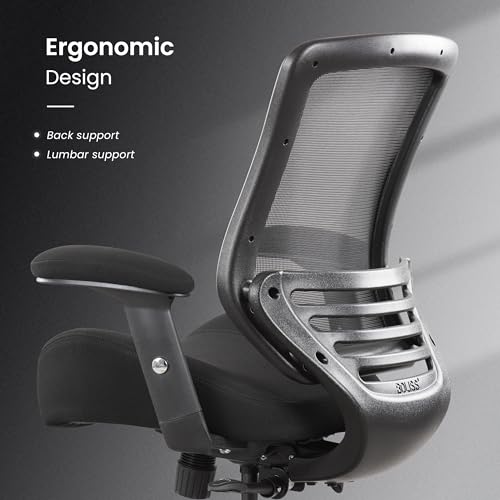 BOLISS Ergonomic Mesh Computer Desk Office Chair with Super Soft Adjustable Arms,Molded Double Seat Cushion Foam Seat and Lumbar Support -All in Black
