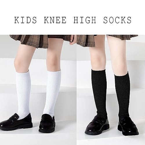 EPEIUS Toddler Girls Knee High Socks Seamless Cotton School Uniform Socks Ribbed Knee Highs Kids Boy White Long Socks 3-5 Years Assorted 5 Pack S