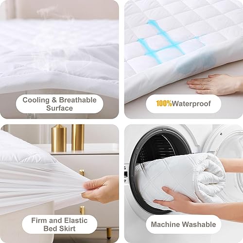 Waterproof Fitted Mattress Pad with Deep Pocket Up to 21", Breathable Hypoallergenic Quilted Mattress Protector, Washable Queen Size Mattress Cover