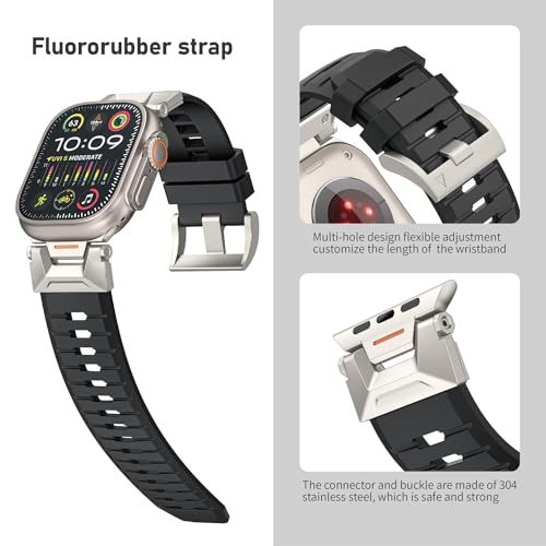 Rugged Bands Compatible with Apple Watch Band for Men 49mm/45mm/42mm, Sport Replacement Strap Compatible for iWatch Ultra2/Ultra/SE2/SE/9/8/7/6/5/4/3/2/1 (49mm/45mm/42mm, Black-Titanium Adapters)