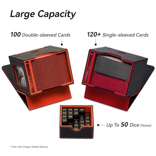 Mage Tech Card Deck Box for MTG Commander - Patented Design, Commander Display, Fits 100 Double-Sleeved Cards, 35pt Card Brick & Dice Tray - Grey/Orange