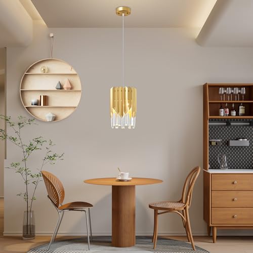 Biewalk Modern Crystal Gold Pendant Light Fixtures for Kitchen Island Luxury Gold Chandelier Perfect for Dining Room, Bedroom, Kitchen, Living Room