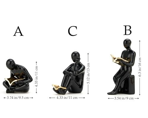 BOIHEGU Thinker Statue Reading Book, Modern Gold Reader Sculpture for Library Home Study Living Room Office Bookshelf Coffee Table Decor, Unique Gifts for Bookworm Avid Reader Book Lover(A-Gold)