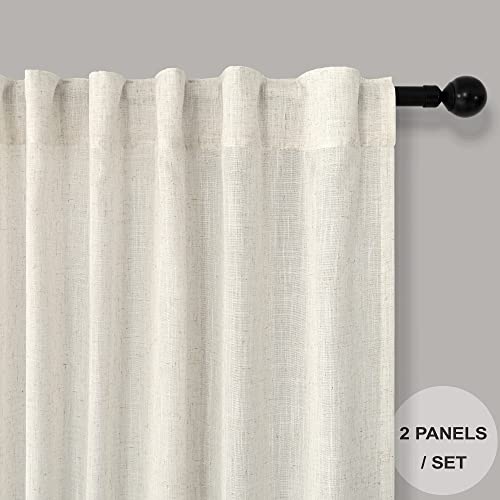 Pitalk Light Grey Linen Curtains 102 Inches Long for Living Room 2 Panels Set Back Tab Pocket Large Window Drape Semi Sheer Dove Silver Gray Curtain 102 Length for Patio Sliding Door Bedroom Farmhouse