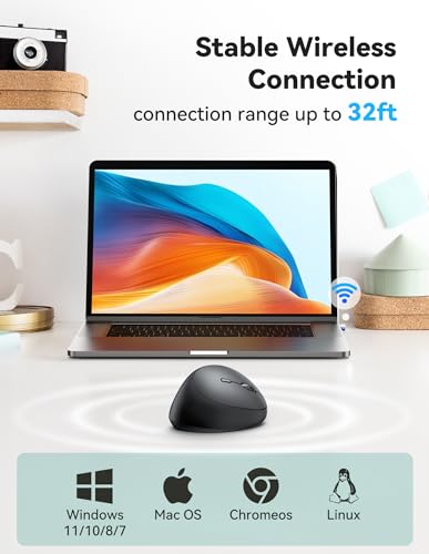 TECKNET Ergonomic Mouse, 4800 DPI Wireless Vertical Mouse, 5 Adjustable DPI Levels, 6 Buttons, 2.4G Silent Wireless Mouse for Laptop, PC, Chromebook, Mac - Black