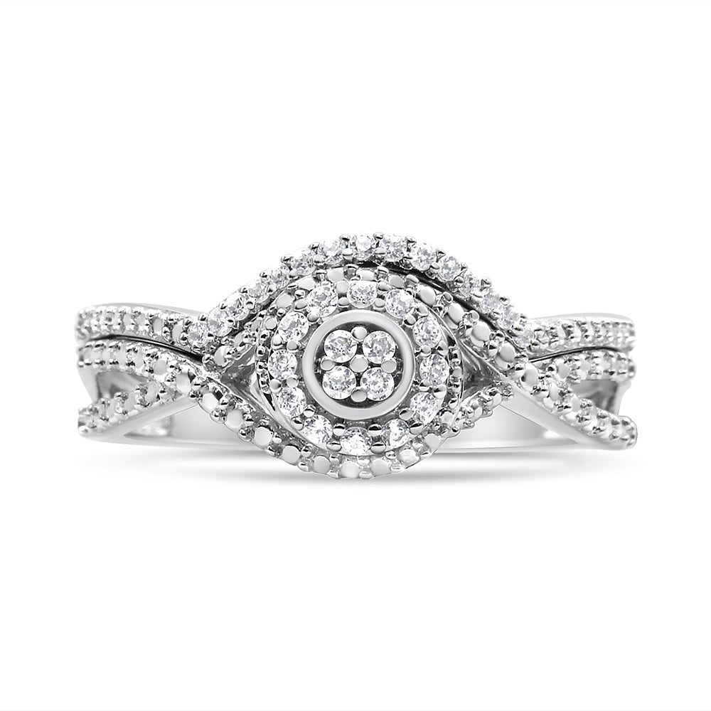 .925 Sterling Silver 1/6 Cttw Diamond Composite Halo and Split Shank Bridal Set Ring and Band (I-J Color, I3 Clarity) - Size 7