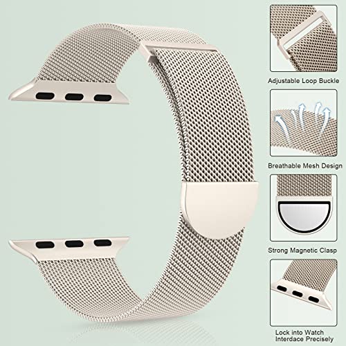 Marge Plus Compatible with Apple Watch Band Series 9, Ultra 2, SE, Ultra 8 7 6 5 4 3 2 1 38mm 40mm 41mm 42mm 44mm 45mm 49mm Women and Men, Stainless Steel Mesh Loop Magnetic Clasp Replacement for