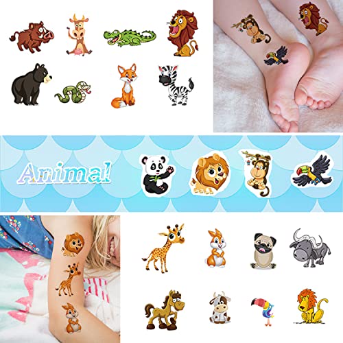 10 Sheets(120PCS) Animal Temporary Tattoos for Kids Cartoon Fake Tattoo Stickers Cute Lion Monkey Giraffe Squirrel Bird Design Waterproof Body Art Tattoo Sticker for Kids Birthday Party Decor Supplies