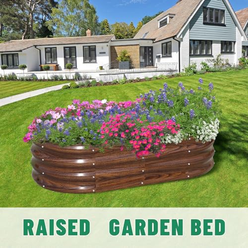 SnugNiture 24" Tall 9-in-1 Raised Garden Bed Kit 8x2x2 ft,Metal Tall Raised Planter Bed Outdoor for Planting Plants Vegetables Flowers Fruits,Brown